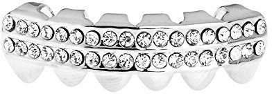 .iced-out. One Size Fits All Bling Grillz - DOUBLE DECK BOTTOM - Silber