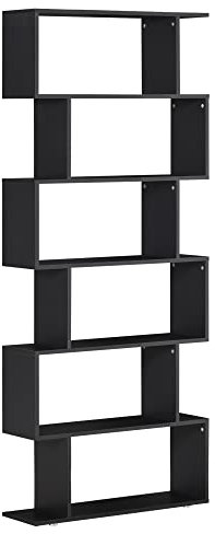 HOMCOM Estanteria Libreria 6 Estantes Madera Forma S 80x24x191 cm Estantes Color Negro