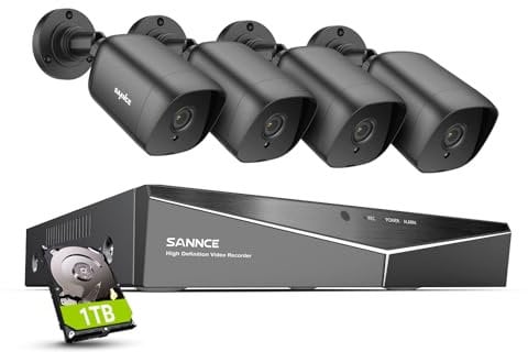 SANNCE 8 Channel 1080P Outdoor CCTV Camera System, 4pcs 1080P Weatherproof Home Security Camera, Motion Detection, Email &APP Alert, P2P, Live Viewing Kits 1TB Hard Drive (4 Cameras+DVR+1TB HDD)