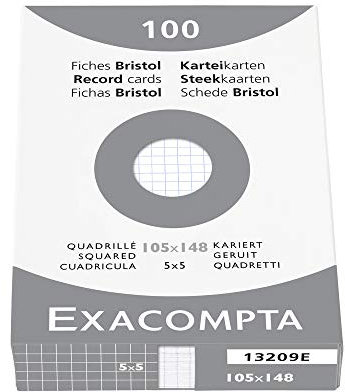 Exacompta 13209E 100er Pack Premium Karteikarten kariert DIN A6 ideal für die Schule, zum Lernen von Vokabeln 105 x 148 mm weiß