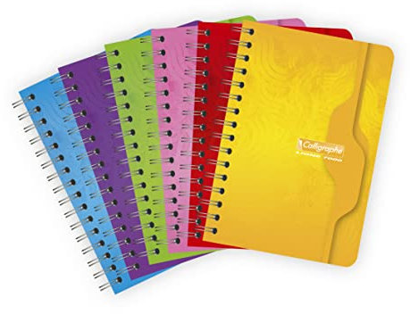 Clairefontaine 74C - Kladde / Notizbuch mit Doppelspirale Calligraphe 9x14 cm, 50 Blatt, kariert, 70g, ideal für kleine Notizen und Einkaufslisten, farbig sortiert, 1 Stück