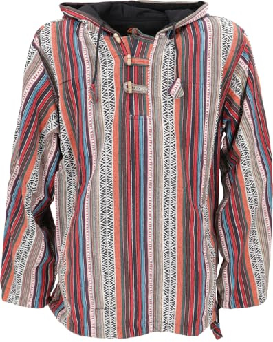 GURU SHOP Goa Kapuzenshirt, Baja Hoodie, Boho Style Kapuzenpullover - Rot/braun, Herren, Size:L