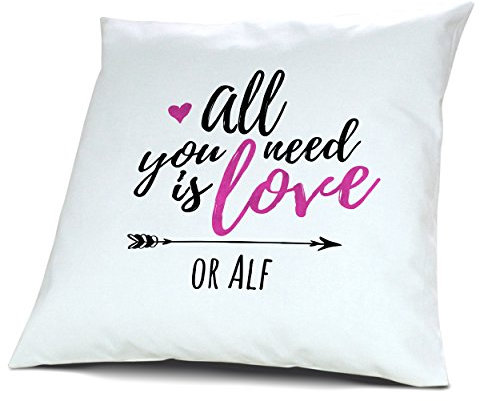 printplanet Kopfkissen mit Namen Alf - Motiv All You Need is Love or..., 40 cm, 100% Baumwolle, Kuschelkissen, Liebeskissen, Namenskissen, Geschenkidee