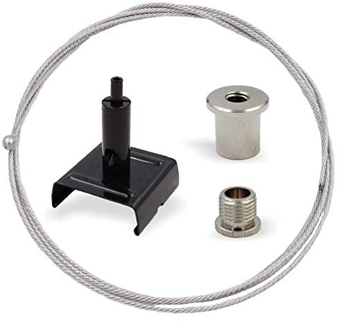 Abhängeset für Eutrac Stromschienen Systeme | Deckenbefestiger, Schraubkappe, Drahtseilhalter mit Stromschienen Klemme, Drahtseil Ø1,5mm, Länge 1500mm | Schwarz