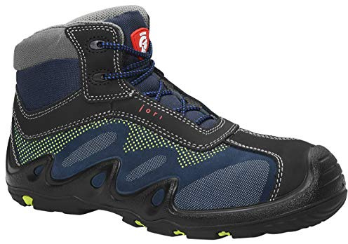 JORI Sicherheitsschuhe Harvey Mid S3L, Damen und Herren, Leder, Kunststoffkappe (Leichter als Stahlkappe), leicht, sportlich 37, Schwarz-Blau-Gelb