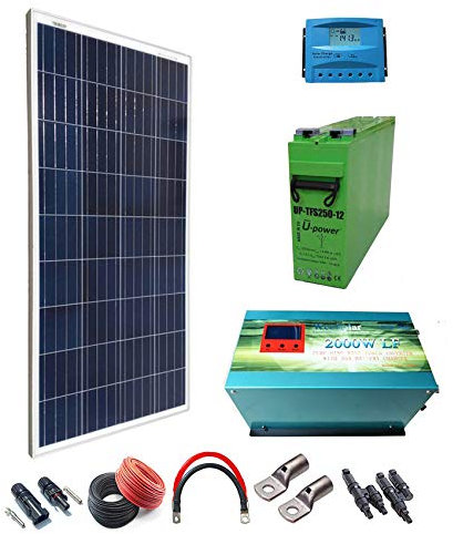 Kit Solar 12v 300W/1500W día Regulador de carga PWM 20A Batería AGM TFS-250AH Inversor 2000w onda pura cargador 35Ah