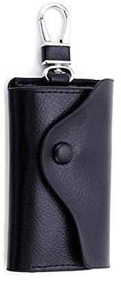 ZoneYan Etuis Porte Clés Cuir,Portefeuille, Pochette Porte Clef Cuir avec Porte-Clé Voiture,six Key Hook Case avec porte-cartes (Noir)