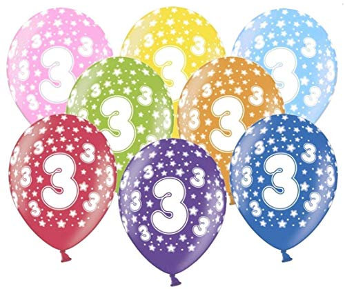 10 kunterbunte Luftballons 3. Geburtstag Made in EU Ballons 3. Geburtstag Junge Mädchen Luftballon Zahl 3 Ballon Kindergeburtstag 3 Jahre, Metallic 30cm
