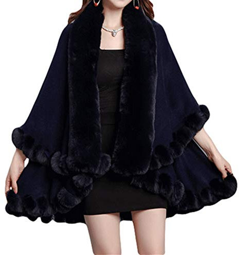 Women's Faux Fox Fur Shawl Cloak Thick cape cardigan PLAER - Blanc - Taille Unique
