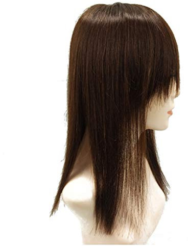 45,7 cm lange, glatte Echthaar-Kronenaufsatz mit Pony, Clip-in-Haarteile für Frauen mit dünner werdendem Haar, Dunkelbraun