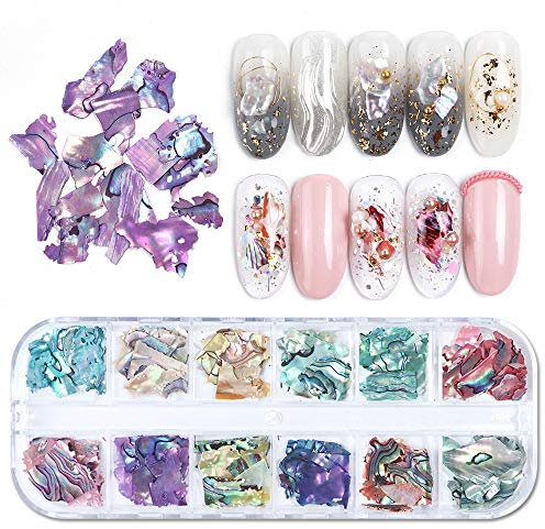 Irregular Abalone Seashell Slices, 3D Nail Art Shell Piece Nail Art Decorations UV Gel Flake Mermaid Nail Sequins
