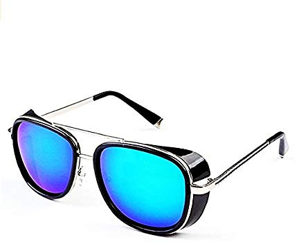 LoveLegis Iron Man Sonnenbrille - Steampunk - Tony Stark - Retro - Mann - Unisex - Silberrahmen - dunkelgrüne Linse - Weihnachts- und Geburtstagsgeschenkidee