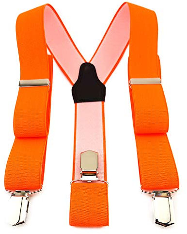 TigerTie Unisex Hosenträger in Y-Form mit 3 extra starken Clips - Farbe in neonorange einfarbig Uni - hochwertige Verarbeitung - Breite 35 mm