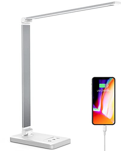 Angdarun Schreibtischlampe LED Tischlampe Dimmbar mit USB, 5 Farb und 10 Helligkeitsstufen, Touch-Bedienung, Faltbar Tageslichtlampe Augenschutz, Tischleuchte für Kinder, Büro, Lesen, Haus