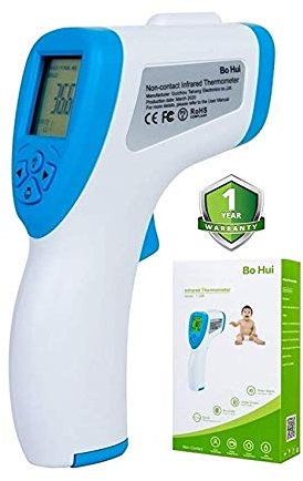 Bohui THERM-001 Termometro a Infrarossi senza Contatto, Schermo Retroilluminato LCD, Blu