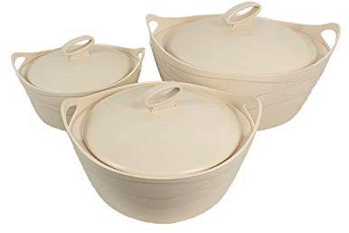 Lot de 3 plats de service isolés avec couvercles – Conservation des aliments beige