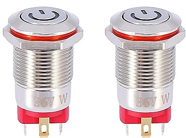 X AUTOHAUX 2uds 12mm Coche Metal Bloqueo Pulsador Botón con Rojo LED DC 9V-36V 4 Pasadores