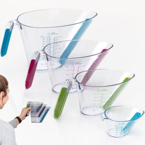 Liquid Measuring Cups with Spouts, 4-Piece Angled Plastic Set, 1 to 4 Cups