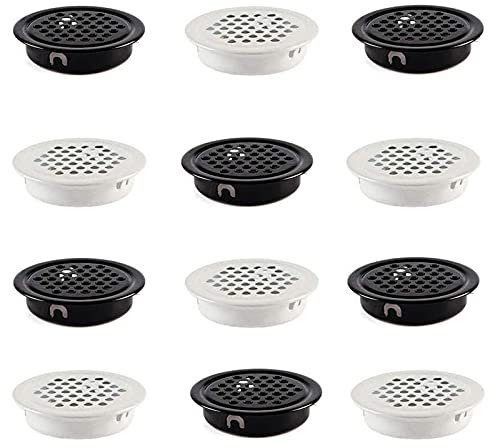 Brateuanoii 12 Pezzi Acciaio Inox Aria Griglie Ventilazione, Griglia di Ventilazione Rotonda, Griglia Aerazione, 35mm per Armadio Guardaroba Scarpiera (Bianco e Nero)