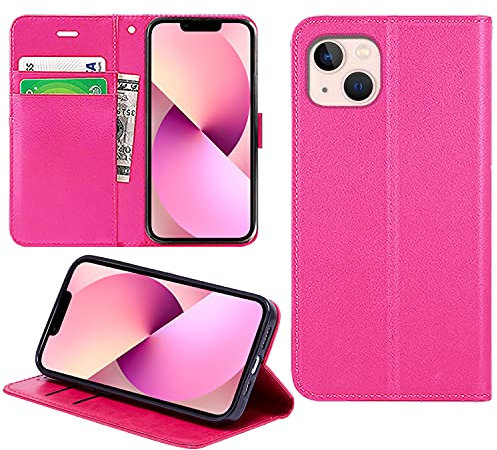 DN-Technology for iPhone 13 Mini Case Flip Leather Wallet Book Stand Folio Card Holder Phone Cover iPhone 13 Mini 5.4'' (PINK)