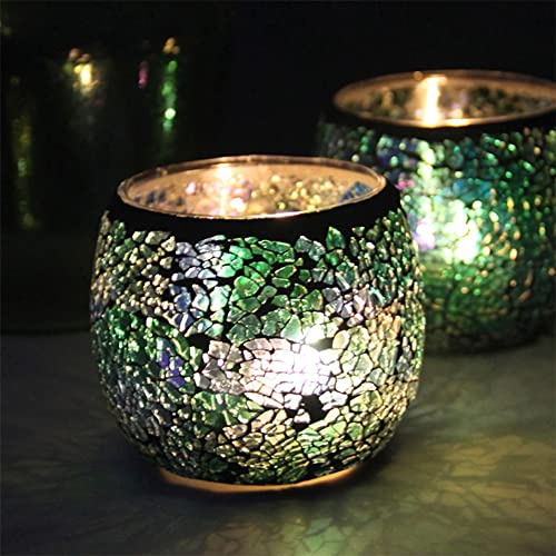 2 Stück Teelicht Kerzenhalter Mosaik Glaskerzengläser Handgemachte Romantische Teelichthalter Freundschaft Nachtlicht für Party Hochzeit Geburtstag Jubiläum