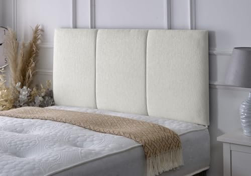 Alton Padded Paneled Divan Bed Headboard | Chenille Fabric Headboards for 4ft6 Double Size Bed | Elegant design with wooden material headboards for beds (lvory, 4ft6 Double Height-20inch)