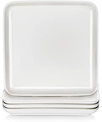 MALACASA Serie IVY, Juego de 8 Platos Llanos Cuadrados de Porcelana Blanca 25,5 x 25,5 x 2,5 cm, Modernos y Versátiles para Platos Principales, Ensaladas y Pastas en Comidas Diarias o Reuniones