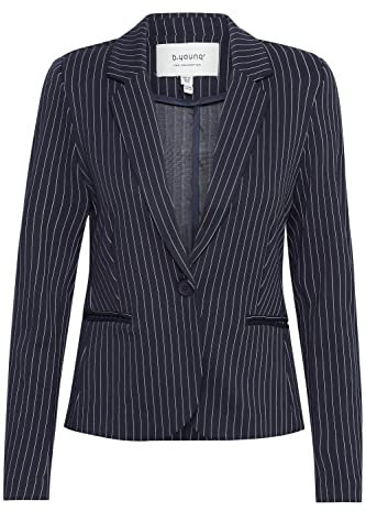 b.young BYRizetta Damen Blazer Jackenblazer Anzugsblazer mit Stretch Reverskragen 1-Knopf-Form Paspeltaschen Slim fit, Größe:42, Farbe:Total Eclipse Mix (201067)