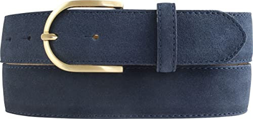 BELTINGER Damen-Gürtel aus Veloursleder 3,5 cm | Velour-Ledergürtel für Damen 35mm | Wildleder-Gürtel mit runder, goldener Gürtelschließe | Marine 120cm