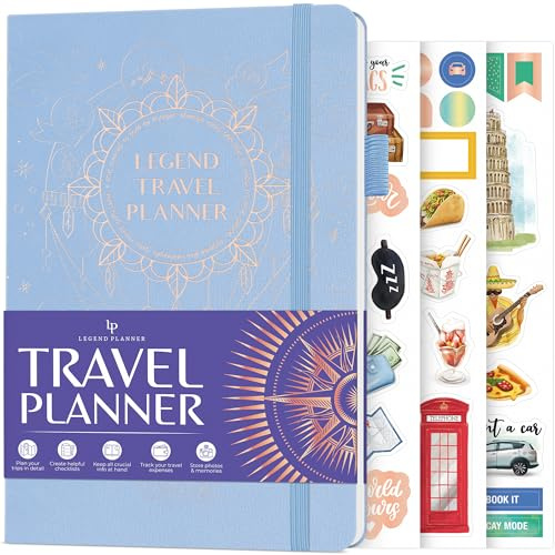 Legend Travel Planner Notebook, Vacation Organizer Journal, Periwinkle | 14 x 21cm trip planning notebook for women, men & couples, bucket list ideas, travel budget & itinerary, cruise planner