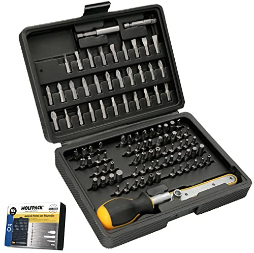 WOLFPACK LINEA PROFESIONAL Bit-Set mit Schraubendrehern, 1/4 Zoll, 99-teilig, mit Hebel, Chrom-Vanadium-Kit, Ratschenset,
