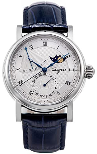 SU2153SW MoonPhase Master Seagull ST2108 Uhrwerk Saphirglas Herren Automatik Mechanische Uhr 1963, silber, Armband