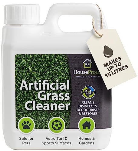 HouseProud Artificial 4in1 Grass Cleaner 1L Super Concentrate: Makes 15 Litres – Pet & Child Safe – Removed Urine, Odour & Bacteria on Astro Turf, Patios & Kennels – Fresh Apple Fragrance - 150sqm