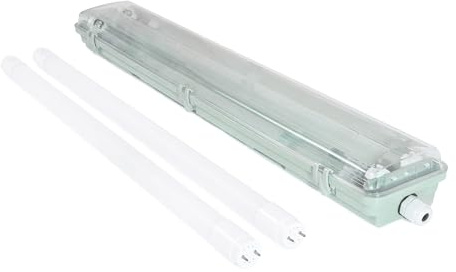KOLORENO LED Feuchtraumleuchte 60cm Set inkl. Leuchtstoffröhre 9W 3000K Warmweiß – Feuchtraumleuchte Lampe Lampe für Garage Keller Werkstatt Beleuchtung, LED Leuchtstoffröhre