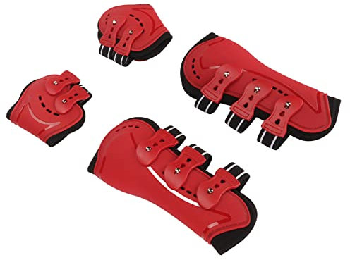 Pferde-Hinterbein-Gamaschen, Rutschfest, Verhindert Hitzestau, Neopren-Futter, Rotes Jacquard-Gummiband, Fessel-Gamaschen für Pferdezubehör (M)