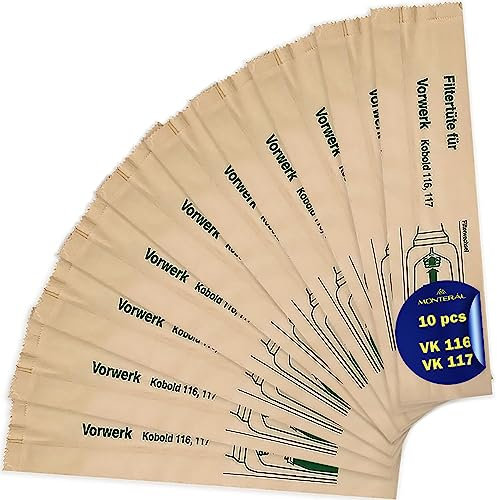 10 Pezzi Sacchetti per Aspirapolvere - per Vorwerk Folletto VK 116 VK 117 - PRODOTTO IN ITALIA - Garanzia di 10 Anni - MONTERAL