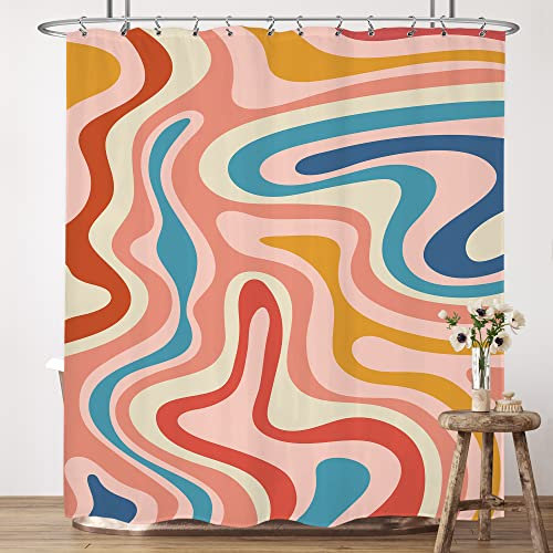 LIGHTINHOME Boho-Duschvorhang, bunt, 152 x 183 cm (B x H), abstrakte Regenbogen-Spirale, modern, ästhetisch, niedlich, 70er-Jahre-Retro-Y2K, Badezimmer-Dekorstoff, wasserdicht, Polyester, mit Haken