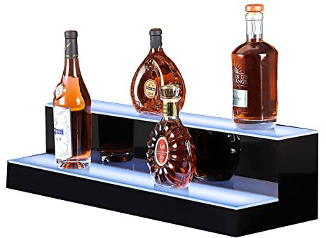 Miuxe LED-Likörflaschen-Display-Regal, Beleuchtetes Bar Regal Mit Fernbedienung, Beleuchtete Acryl-Getränkebeleuchtungsregale Für Spirituosenflaschen, Gewerbliche Hausbar (2 Schritte)