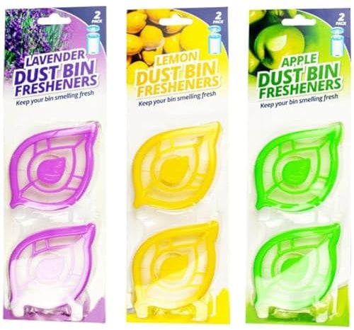 LND Gifts Set Of 6 Bin Fresheners - Stick On Air Freshener for Bin, Essential Fragrances Lemon, Apple, Lavender 2 Of Each Fragrance - Ideal Odour Neutralizers