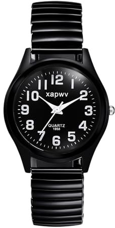 JewelryWe Uhren Herren Elastisch Edelstahl: Analog Quarz Armbanduhr Schwarz Stretch-Armband Herrenuhr Schwarz Runde Zifferblatt mit großen weißen Arabischen Zahlen Männer Geschäfts Lässige Uhr