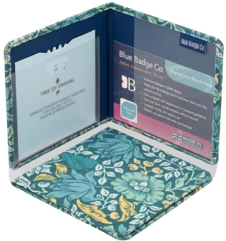 Blue Badge Co Disabled Parking Permit Wallet in William Morris Mallow Teal | Hologram-Safe UK Made Wallet, Disabled Parking Permit Cover Holder Includes Timer Clock, Disabled Badge Holder for Car