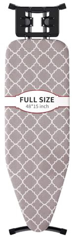 BKTD Asse da stiro di dimensioni standard, 144,8 cm L x 15 W, ampia e robusta asse da stiro con poggia ferro, asse da stiro pieghevole regolabile con copertura resistente al calore, maggiore stabilità