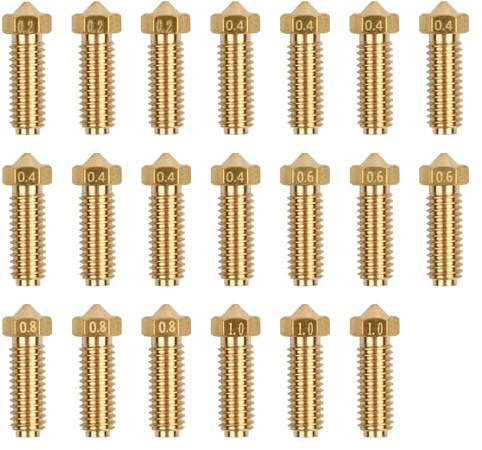 20 Stück Messing Düsen 3D Drucker Teile, 1,75mm Volcano Nozzle 8pcs 0,4 mm und 3pcs 0,2/0,6/0,8/1,0 mm Vulkan Messingdüse Extruder Druckkopf für Anycubic Kobra 2, Kobra 2 Pro/Plus/Max/Neo