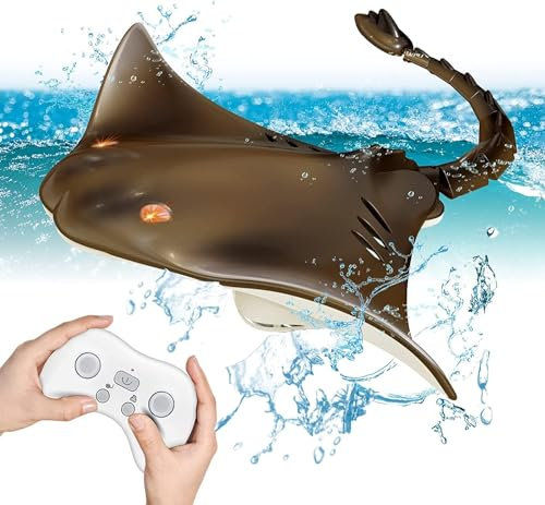OBEST Jouet de Stingray Télécommandé pour Bateau, 2.4GHz RC Poisson Diable à Double Hélice Télécommandé Enfants Requin Bateau, Jouets Electriques Haute Simulation Animaux sous Marins pour Piscine