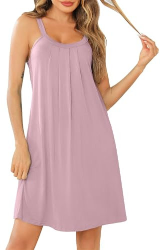 Lovasy Nuisette Sexy Femme sans Manches Chemise de Nuit Court à Bretelles Larges Robe de Nuit Plissée à Col Rond A Rose Haricot XL