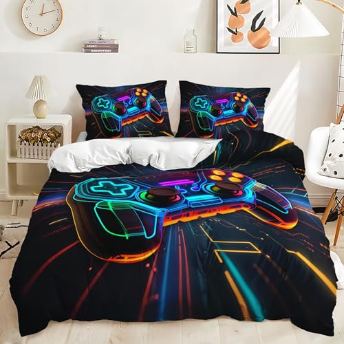 JINXIUJIASI Gamer Housse De Couette 90x190 Gaming 1/2 Personne Parure De Lit Enfant Microfibre Douce ImpriméE en 3D avec Fermeture éClair pour GarçOn Adolescent Adulte Decoration Chambre