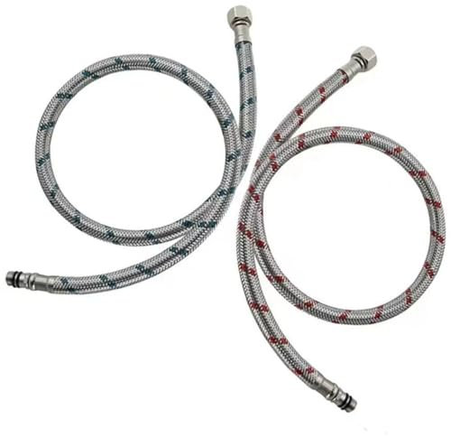 Buaak 2 Stück 60 cm Schlauch für Wasserhahn, Anschlussschlauch Armatur, Flexschlauch 3/8 Zoll, Wasserhahn Verlängerung, Flexschlauch Verlängerung, für Küchen- oder Badezimmerarmaturen (Rot und Blau)