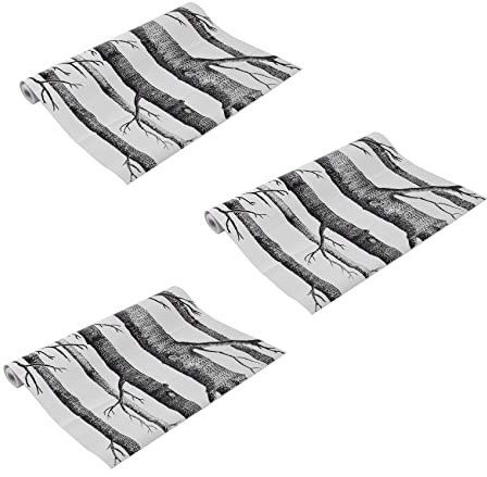 Pyugxab 3X Papier Peint Arbre de Bouleau Blanc Noir pour Chambre à Coucher Design Moderne Salon Papier Peint Rouleau Papier Peint Bois Forêt Rustique