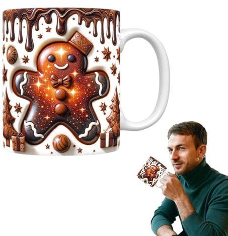 Nybhyjka Tasse En Céramique En Forme De Bonhomme En P-ain D'épices De Noël, Tasse À Café En P-ain D'épices De Noël,Tasse En Céramique Colorée Grande Capacité De 350 Ml Pour Maman, Meilleure Amie