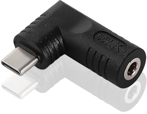 KUOQIY 65W PD USB C a DC Adaptador, DC Jack 4.0x1.7 mm Entrada a USB-C Tipo C Conector en Ángulo 90 Grados Enchufe de Alimentación Adaptador de Carga, para Laptop Teléfono